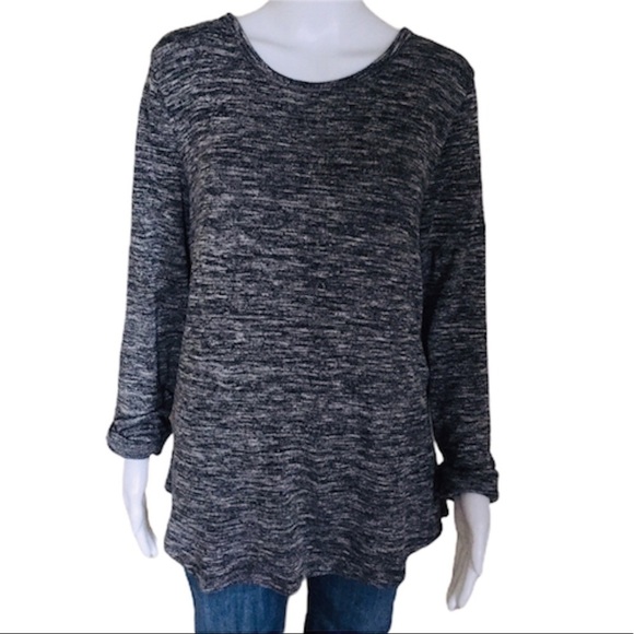 OLD NAVY Space Dye Tunic Top With Sheer Back Detail & Long Sleeves Grey Sz Large - Picture 1 of 8